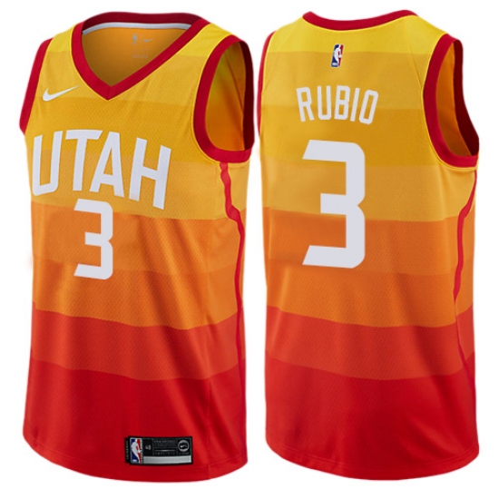 Men's Nike Utah Jazz #3 Ricky Rubio Swingman Orange NBA Jersey - City Edition - Ujersey