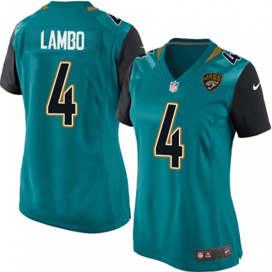 Women's Nike Jacksonville Jaguars #4 Josh Lambo Game Teal Green Team Color NFL Jersey - Ujersey