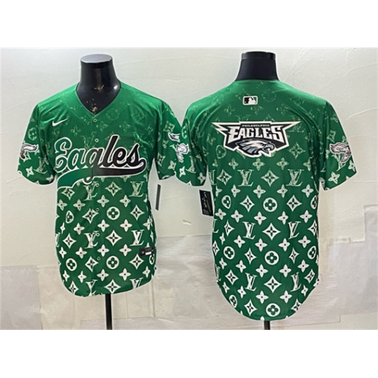 Men's Philadelphia Eagles Team Big Logo Green With Limited Stitched Baseball Jersey - Ujersey