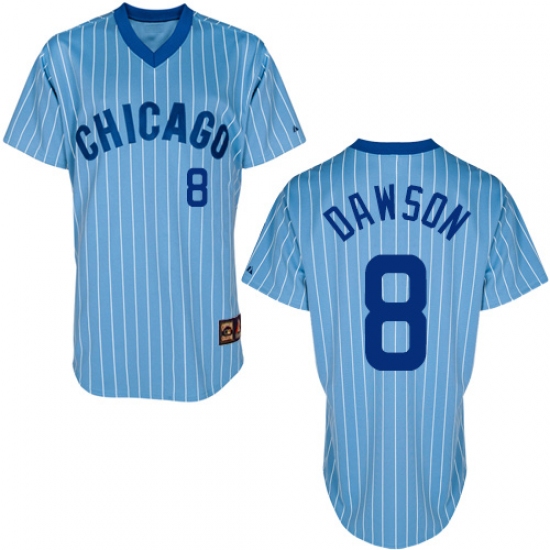 Men's Majestic Chicago Cubs #8 Andre Dawson Authentic Blue/White Strip Cooperstown Throwback MLB Jersey - Ujersey