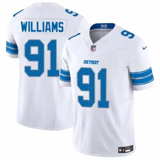 Men's Detroit Lions #91 Tyleik Williams White 2025 F.U.S.E. Vapor Limited Football Stitched Game Jersey - Ujersey