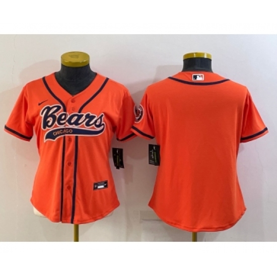Women's Chicago Bears Blank Orange With Patch Cool Base Stitched Baseball Jersey - Ujersey