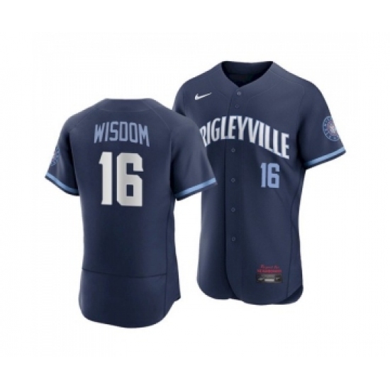 Men's Chicago Cubs #16 Patrick Wisdom 2021 Navy City Connect Stitched MLB Jersey - Ujersey