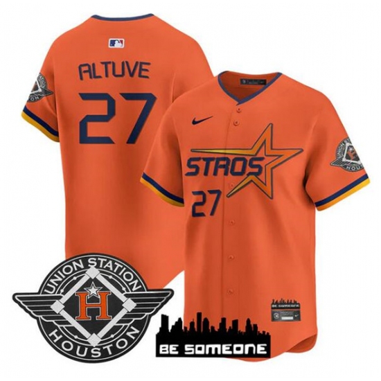 Men's Houston Astros #27 Jose Altuve Orange 2025 City Connect Limited Stitched Baseball Jersey - Ujersey