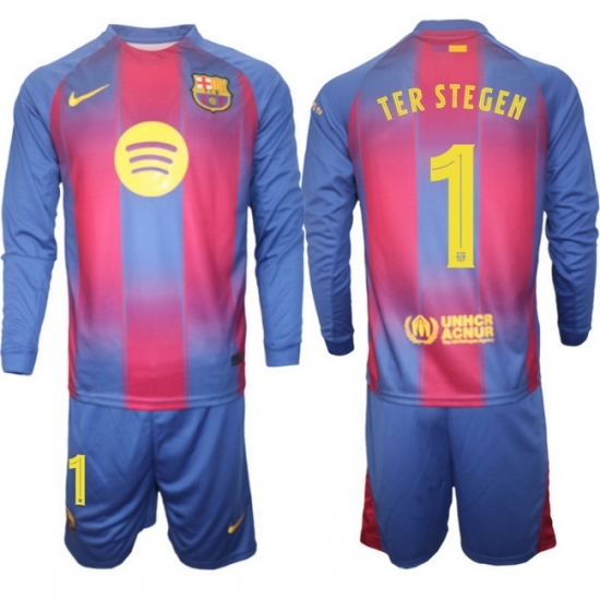 Men FC Barcelona 2026 Soccer Jerseys Red Long #1 TER STEGEN (2)