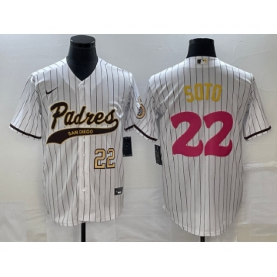Men's San Diego Padres #22 Juan Soto Number White Pinstripe 2023 City Connect Cool Base Stitched Jersey - Ujersey