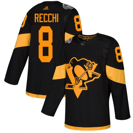 Men's Adidas Pittsburgh Penguins #8 Mark Recchi Black Authentic 2019 Stadium Series Stitched NHL Jersey - Ujersey
