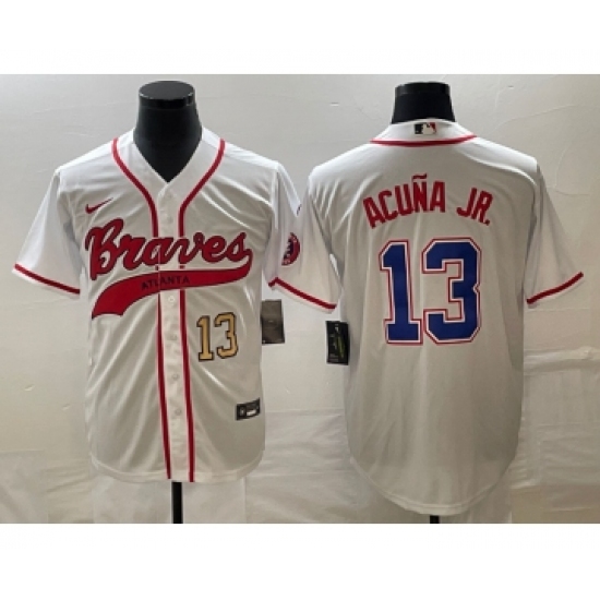 Men's Atlanta Braves #13 Ronald Acuna Jr Number White Cool Base Stitched Baseball Jersey
