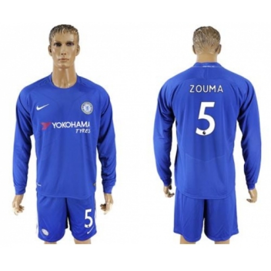 Chelsea #5 Zouma Home Long Sleeves Soccer Club Jersey