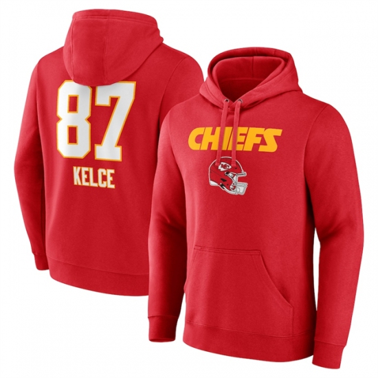 Men's Kansas City Chiefs #87 Travis Kelce Red Wordmark Player Name & Number Pullover Hoodie - Ujersey NHL