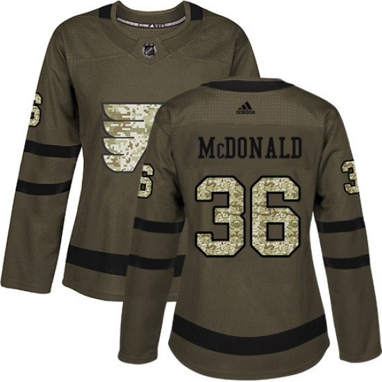 Women's Adidas Philadelphia Flyers #36 Colin McDonald Authentic Green Salute to Service NHL Jersey - Ujersey