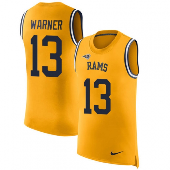 Men's Nike Los Angeles Rams #13 Kurt Warner Limited Gold Rush Player Name & Number Tank Top NFL Jersey - Ujersey