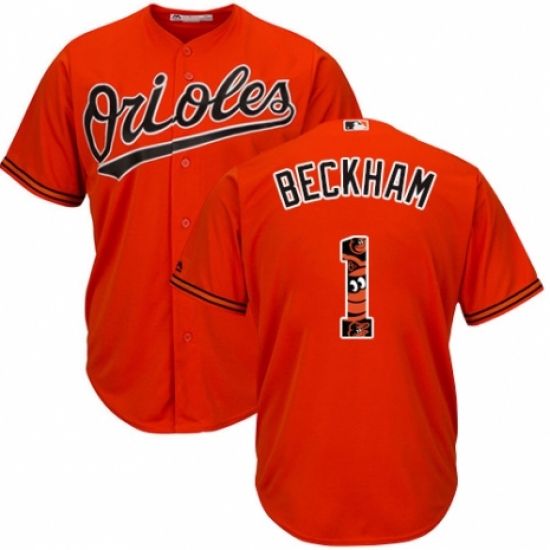 Men's Majestic Baltimore Orioles #1 Tim Beckham Authentic Orange Team Logo Fashion Cool Base MLB Jersey - Ujersey