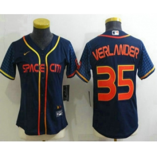 Women's Houston Astros #35 Justin Verlander 2022 Navy Blue City Connect Cool Base Stitched Jersey - Ujersey