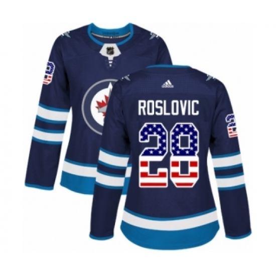 Women's Adidas Winnipeg Jets #28 Jack Roslovic Authentic Navy Blue USA Flag Fashion NHL Jersey - Ujersey