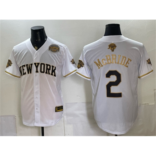 Men's New York Knicks #2 Miles McBride White Gold 2026 Finals & Eastern Conference Champions Stitched Baseball Jersey - Ujersey