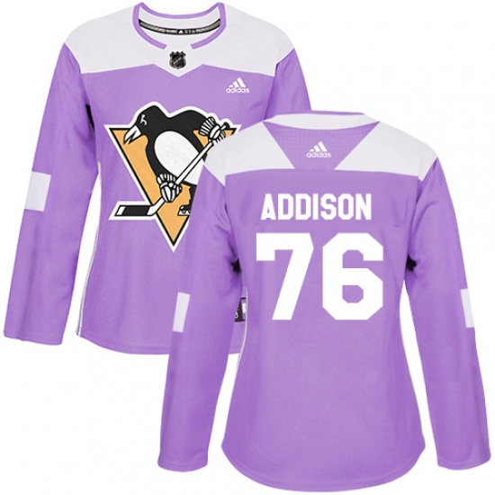 Women's Adidas Pittsburgh Penguins #76 Calen Addison Authentic Purple Fights Cancer Practice NHL Jersey - Ujersey