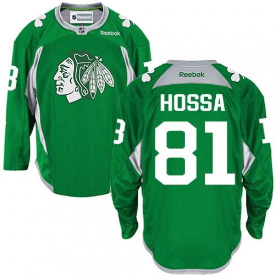 Men's Reebok Chicago Blackhawks #81 Marian Hossa Authentic Green Practice NHL Jersey - Ujersey