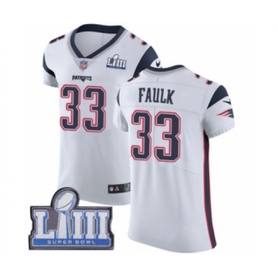 Men's Nike New England Patriots #33 Kevin Faulk White Vapor Untouchable Elite Player Super Bowl LIII Bound NFL Jersey - Ujersey