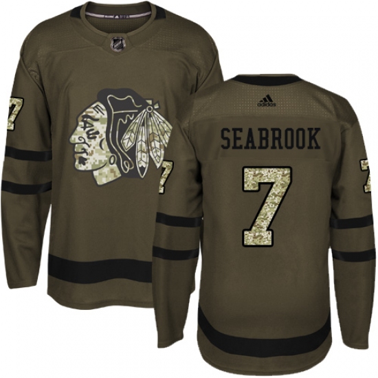 Men's Reebok Chicago Blackhawks #7 Brent Seabrook Authentic Green Salute to Service NHL Jersey - Ujersey
