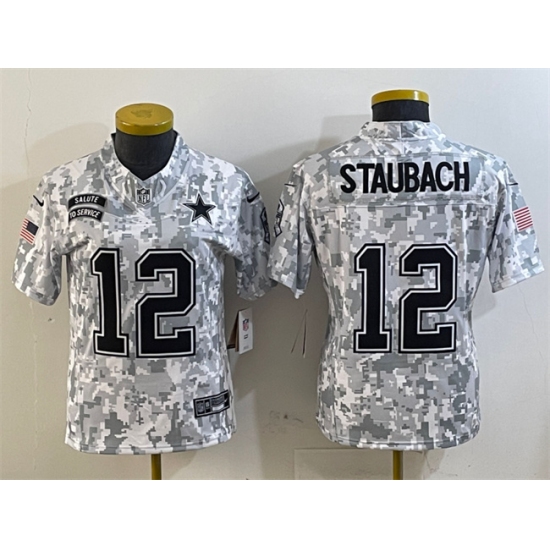 Women's Dallas Cowboys #12 Roger Staubach 2024 F.U.S.E Arctic Camo Salute To Service Limited Stitched Football Jersey - Ujersey