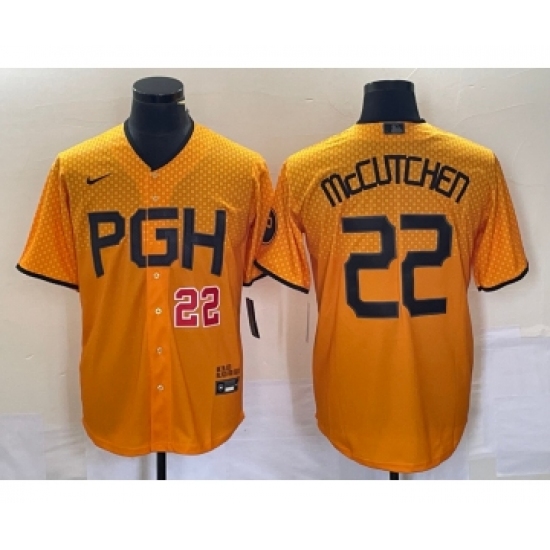 Men's Nike Pittsburgh Pirates #22 Andrew McCutchen Number Gold 2023 City Connect Stitched Jersey 2 - Ujersey