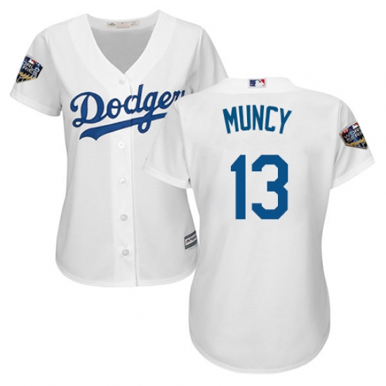 Women's Majestic Los Angeles Dodgers #13 Max Muncy Authentic White Home Cool Base 2018 World Series MLB Jersey - Ujersey