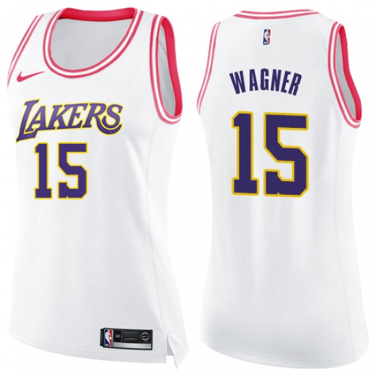 Women's Nike Los Angeles Lakers #15 Moritz Wagner Swingman White Pink Fashion NBA Jersey - Ujersey