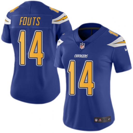 Women's Nike Los Angeles Chargers #14 Dan Fouts Limited Electric Blue Rush Vapor Untouchable NFL Jersey - Ujersey