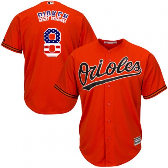 Men's Majestic Baltimore Orioles #8 Cal Ripken Authentic Orange USA Flag Fashion MLB Jersey - Ujersey