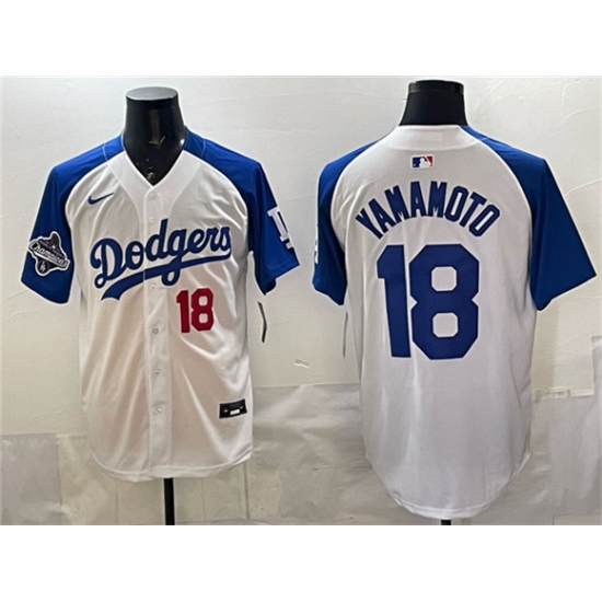 Men's Los Angeles Dodgers #18 Yoshinobu Yamamoto White Royal 2025 World Series Limited Stitched Baseball Jersey - Ujersey