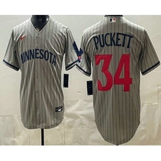 Men's Minnesota Twins #34 Kirby Puckett Grey Cool Base Stitched Baseball Jersey - Ujersey