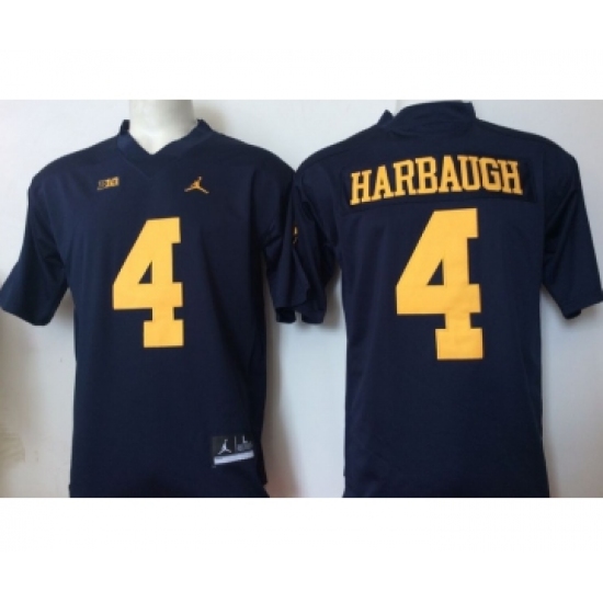 Michigan Wolverines 4 Jim Harbaugh Navy College Football Jersey - Ujersey