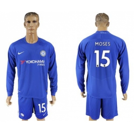 Chelsea #15 Moses Home Long Sleeves Soccer Club Jersey