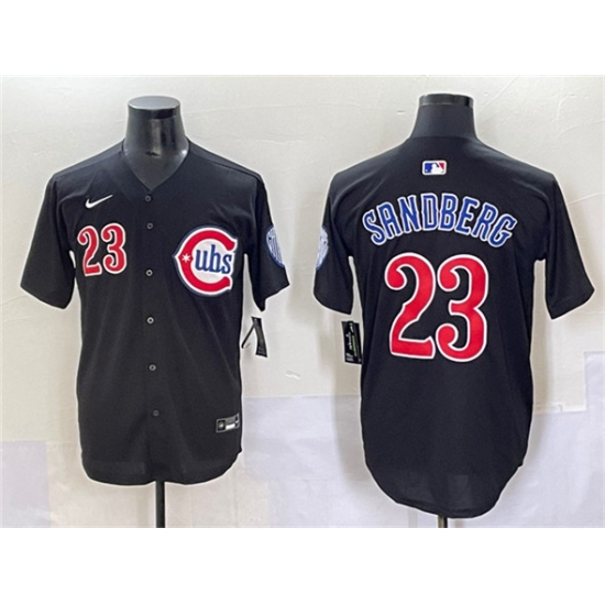 Men's Chicago Cubs #23 Ryne Sandberg Black Limited Stitched Baseball Jersey - Ujersey