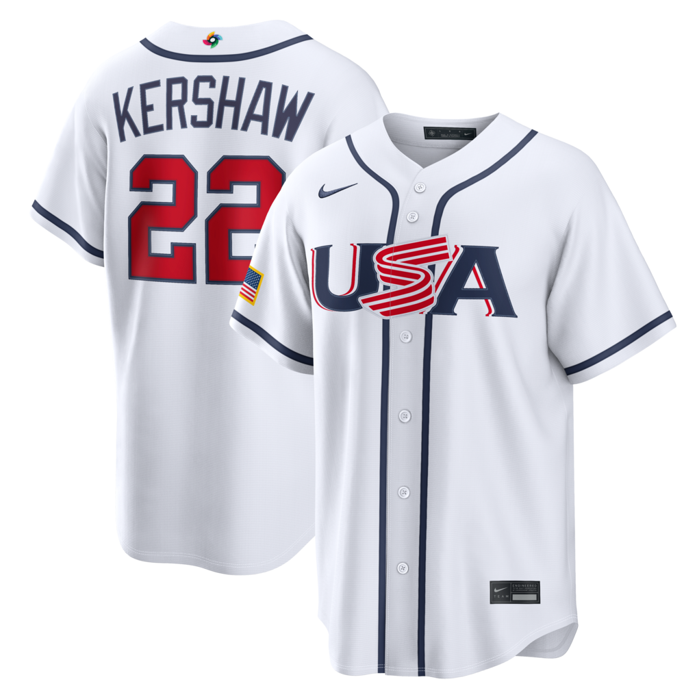 Men's USA Baseball Clayton Kershaw Nike White 2026 World Baseball Classic Home Stadium Jersey - Ujersey Shop