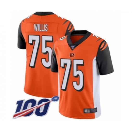 Men's Cincinnati Bengals #75 Jordan Willis Orange Alternate Vapor Untouchable Limited Player 100th Season Football Jersey - Ujersey