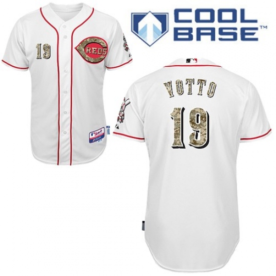 Men's Majestic Cincinnati Reds #19 Joey Votto Authentic White USMC Cool Base MLB Jersey
