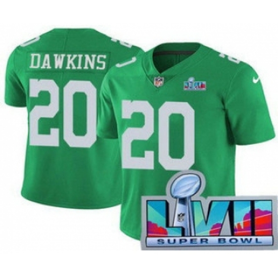 Men's Philadelphia Eagles #20 Brian Dawkins Limited Green Rush Super Bowl LVII Vapor Jersey - Ujersey