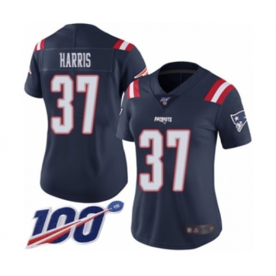 Women's New England Patriots #37 Damien Harris Limited Navy Blue Rush Vapor Untouchable 100th Season Football Jersey - Ujersey