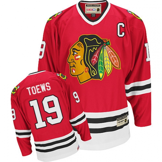 Men's CCM Chicago Blackhawks #19 Jonathan Toews Authentic Red Throwback NHL Jersey - Ujersey