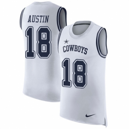 Men's Nike Dallas Cowboys #18 Tavon Austin White Rush Player Name & Number Tank Top NFL Jersey - Ujersey