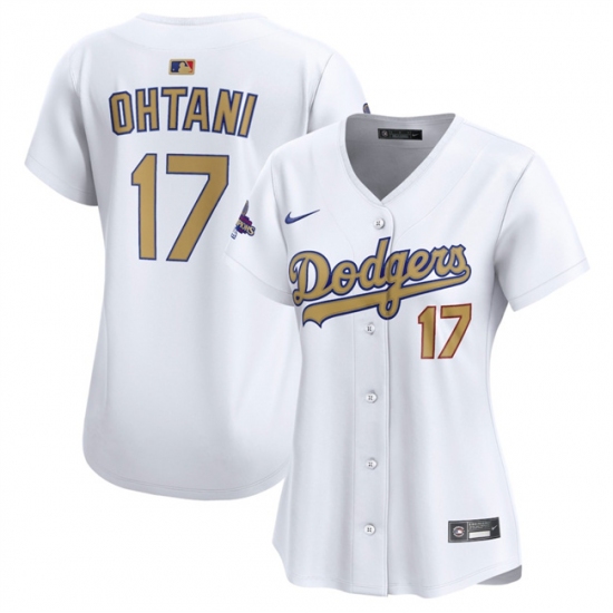 Women's Los Angeles Dodgers #17 Shohei Ohtani White 2025 Gold Collection Limited Stitched Baseball Jersey(Run Small) - Ujersey