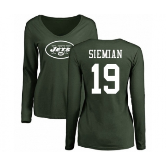Football Women's New York Jets #19 Trevor Siemian Green Name & Number Logo Long Sleeve T-Shirt - Ujersey
