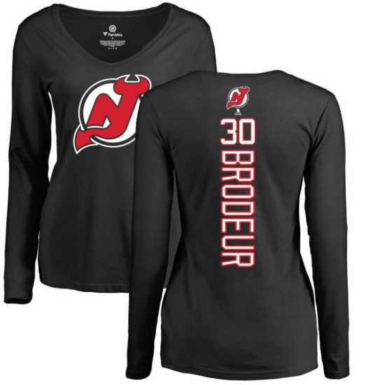 NHL Women's Adidas New Jersey Devils #30 Martin Brodeur Black Backer Long Sleeve T-Shirt - Ujersey