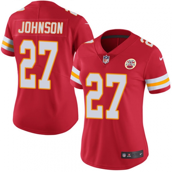 Women's Nike Kansas City Chiefs #27 Larry Johnson Red Team Color Vapor Untouchable Limited Player NFL Jersey - Ujersey