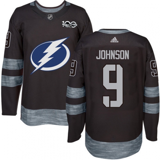 Men's Adidas Tampa Bay Lightning #9 Tyler Johnson Authentic Black 1917-2017 100th Anniversary NHL Jersey - Ujersey