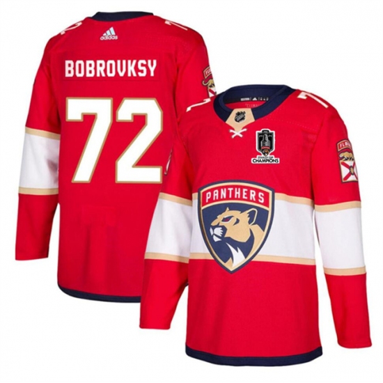 Men's Florida Panthers #72 Sergei Bobrovsky Red Home 2024 Stanley Cup Champions Stitched Jersey - Ujersey