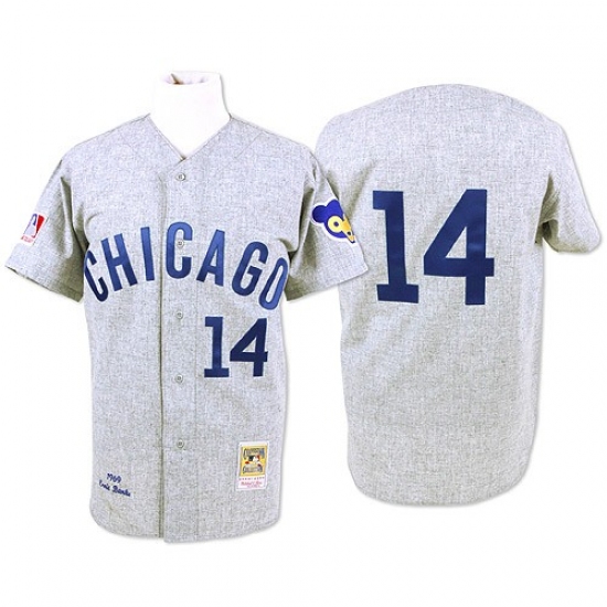 Men's Mitchell and Ness Chicago Cubs #14 Ernie Banks Authentic Grey Throwback MLB Jersey - Ujersey