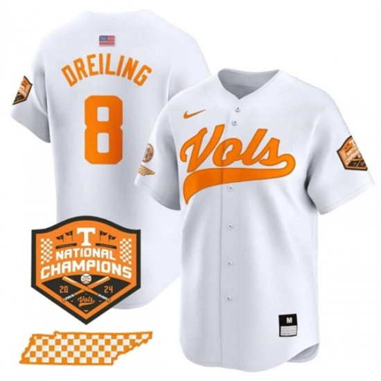 Men's Tennessee Volunteers #8 Dylan Dreiling White 2024 Champions Vapor Limited Stitched Jersey - Ujersey